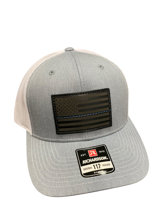 American Flag Thin Blue Line Gray/White Hat